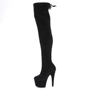 Suede Stretch Pull On Thigh High Boots